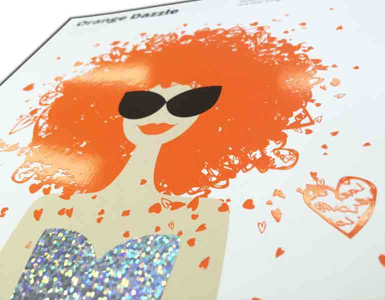 Spot and Process Colour Printing, Orange Pantone 021c PMS with Silver foiling hot stamped. Looks amazing. Free Delivery nationwide.