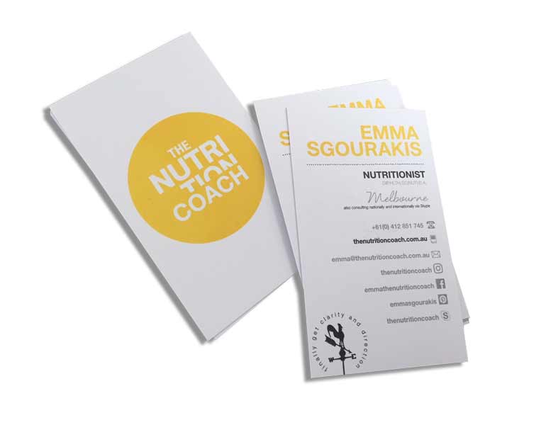 2 colour business cards on white card