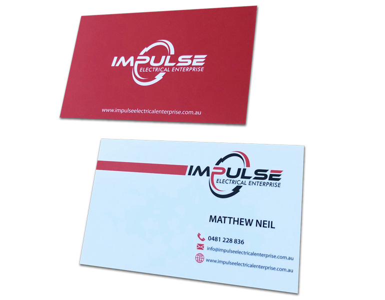 Red and White business card design with solid back red 350gsm