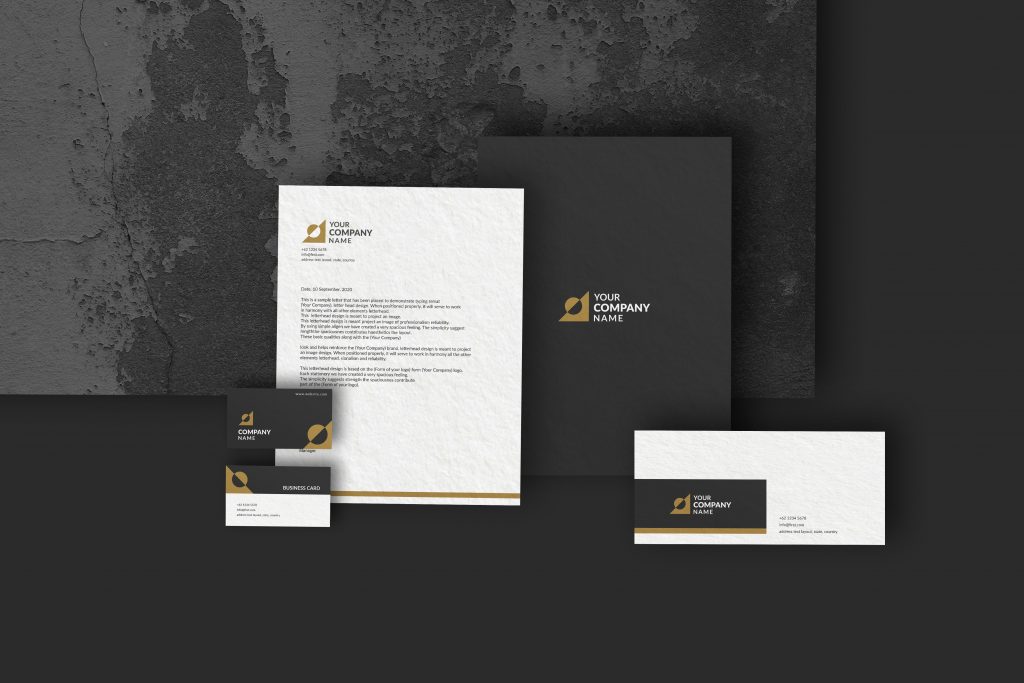 Black White Corporate Stationery Printing, Business Presentation Folders with Business Card Slots, With Comps Slips and A4 Letterhead. Leading Online Printers.